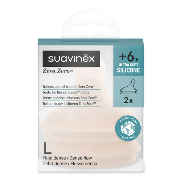 SUAVINEX TETINA ZERO.ZERO ANTICÓLICO SILICONA FLUJO L +6M  (2 UNIDADES)