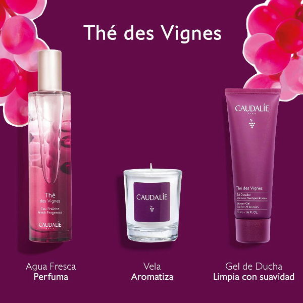 CAUDALIE THÉ DES VIGNES AGUA FRESCA (50ML) + VELA (35G) + GEL DE DUCHA THE DES VIGNES (50ML) REGALO!