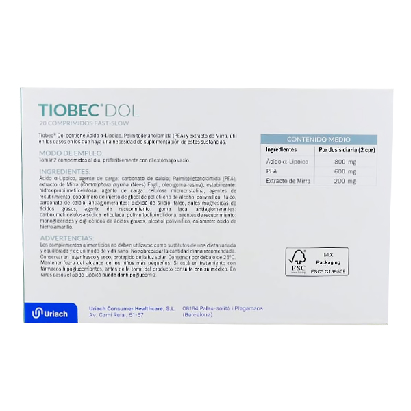 URIACH TIOBEC DOL (20 COMPRIMIDOS RÁPIDA LIBERACIÓN)	