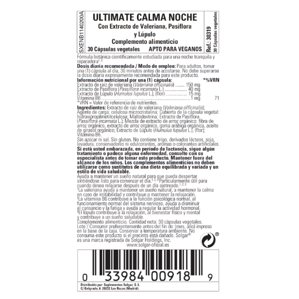 SOLGAR ULTIMATE CALM NIGHT (30 CAPS.VEGETALES)