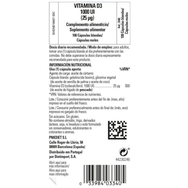 SOLGAR VITAMINA D3 1000UI (100 CAPS.BLANDAS)