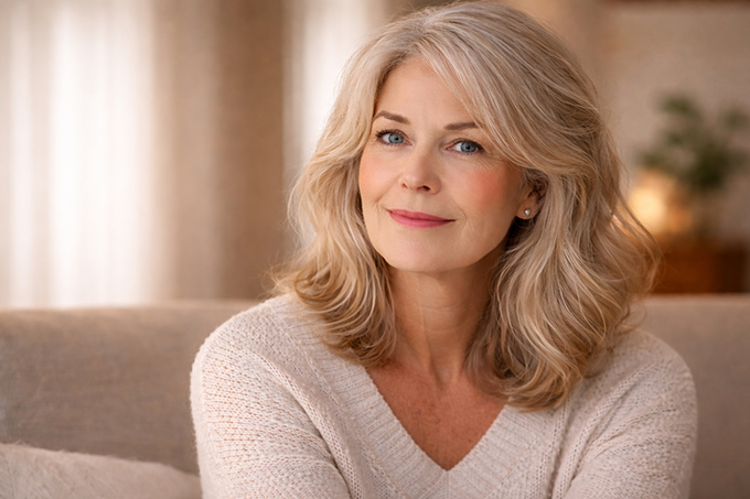 Mujer en etapa de menopausia representando el cuidado de la piel y el bienestar femenino