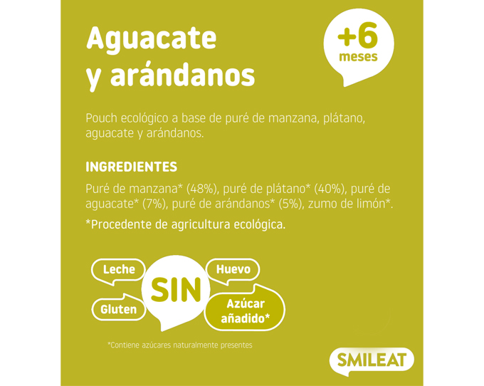 Comprar SMILEAT LECHE ALMENDRAS AGUACATE Y ARÁNDANOS POUCHE +9M (100G) a  precio online